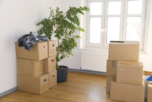 Business supplies arranged in a practical storage area