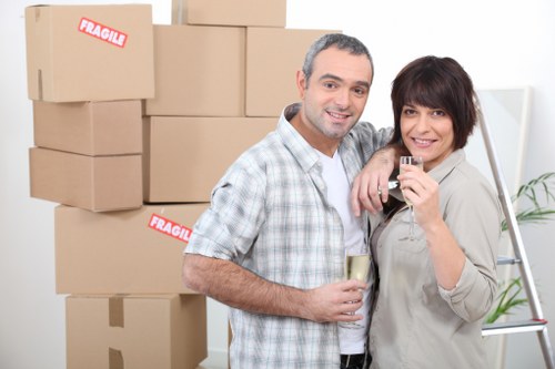 Packed mobile self storage unit with household boxes